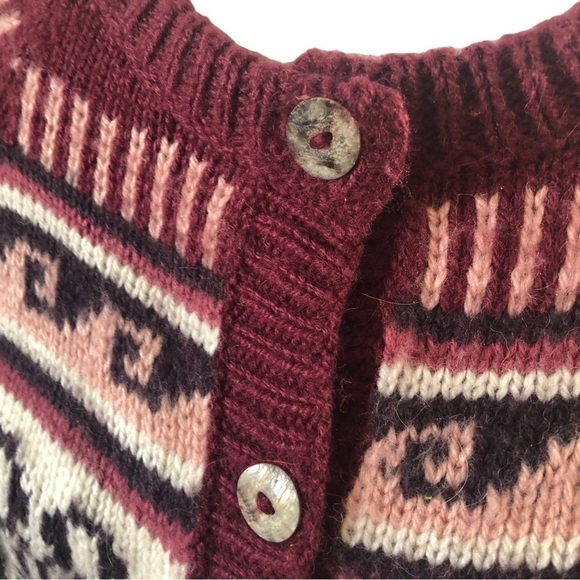 Women's Burgundy Patterned Cardigan - Picture 2 of 11